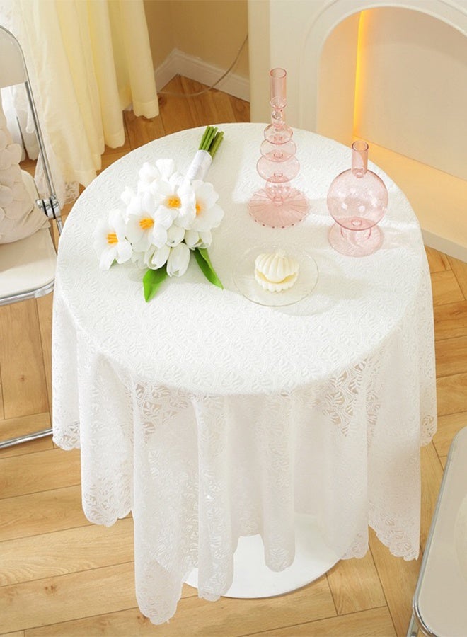 Lace Tablecloth,Small Table Cloth for Round Coffee Table 90 x 90cm -White - Image 2